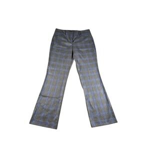 Womens Gray Plaid Wide-Leg Trousers